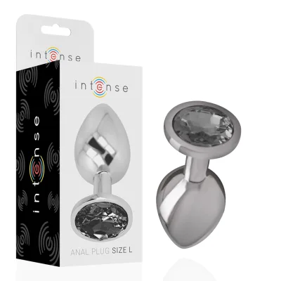 Intense - metalen aluminium anaal plug met zwart glas maat L