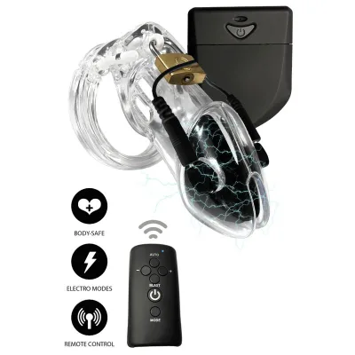 Cage à pénis électro extrême avec télécommande transparente