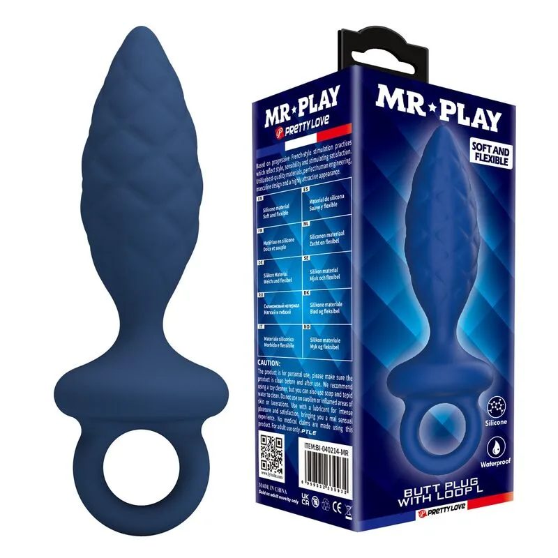 Plug anal texturé avec anneau bleu L