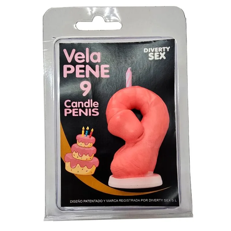Bougie pénis en forme de chiffre 9 rose