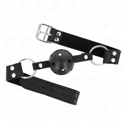 Kink - breathable ball 4 cm gag with double rivet model 1 black 62.5 x 2.5 cm adjustable 42-58 cm