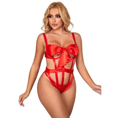 Subblime - 954475 body sexy ajouré avec noeud rouge L/XL