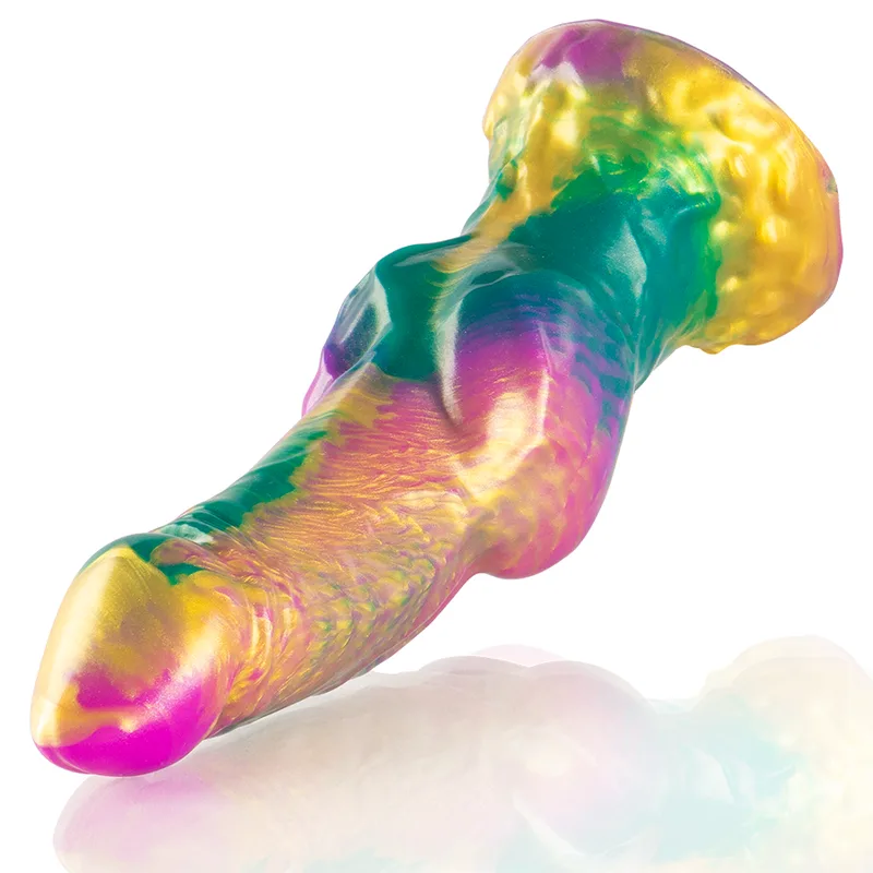 Iris dildo con testículos arcoíris de placer