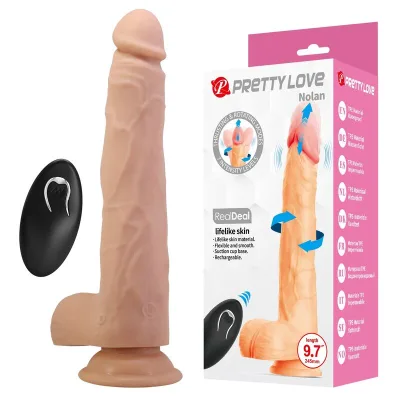 Pretty love - nolan godemichet vibrant à poussée et rotation avec télécommande 24,5 cm ø 5 cm naturel