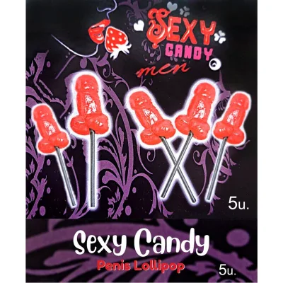 Box of 5 cherry penis shaped lollipops