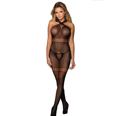 Subblime - 951948 zwarte gekruiste nekbandjes visnet bodystocking one size