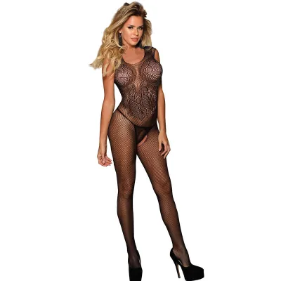 Subblime - 951962 bodystocking résille sans fourrure imprimé fleurs noir taille unique