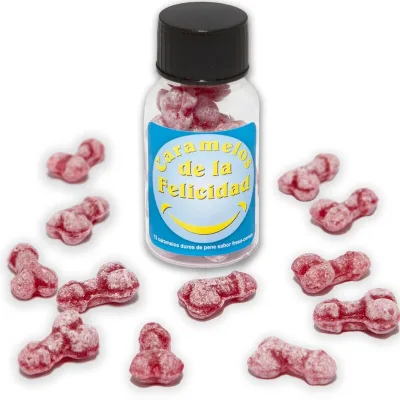 Jar of 12 STRAWBERRY/CHERRY happy penis-shaped candies