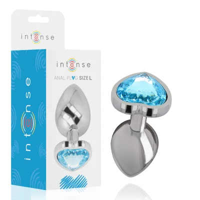 Intense - plug anal metal aluminio corazón azul talla L