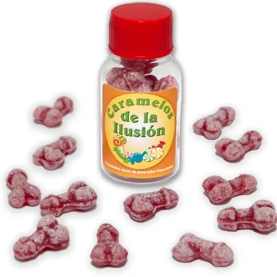 12 penis-shaped illusion candies STRAWBERRY/CHERRY