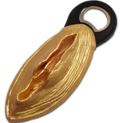 Schwarz-goldener öffner in vaginaform
