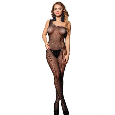 Subblime - 952037 bodystocking une épaule réseille avec diamants noir taille unique