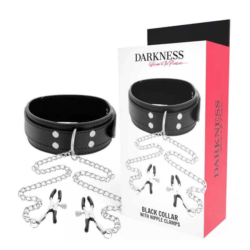Darkness - collier avec pinces nipple noir