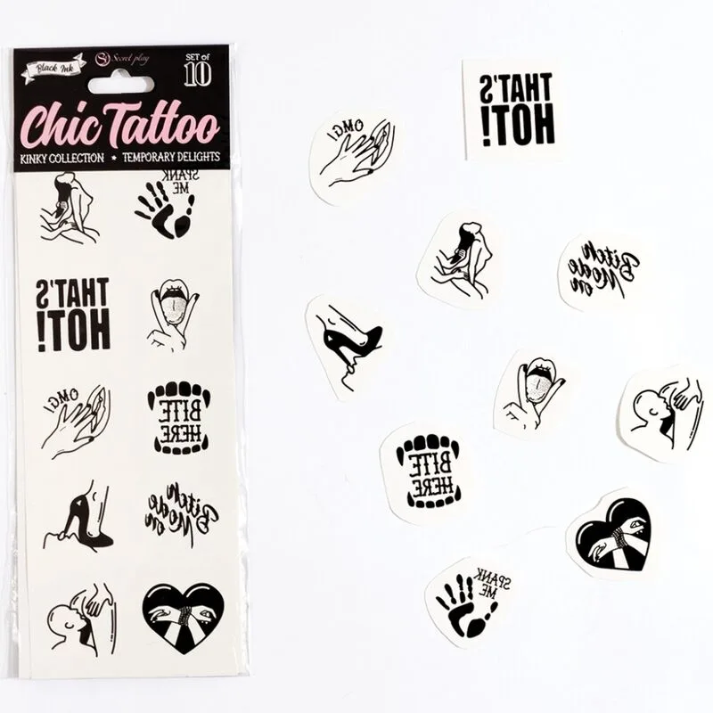 Secret play - ensemble de 10 tatouages temporaires kinky collection