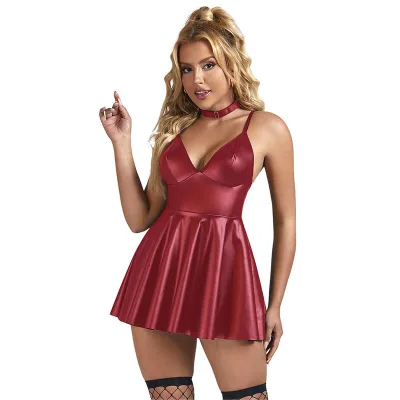 Subblime - 955403 robe à bretelles en cuir bordeaux L/XL