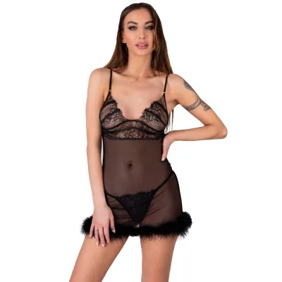 Livco corsetti fashion - zerunam set babydoll + strong zwart S/M