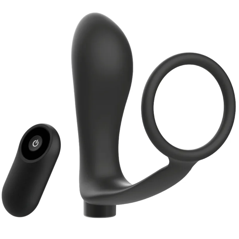 Anneau pénis avec télécommande plug anal noir rechargeable