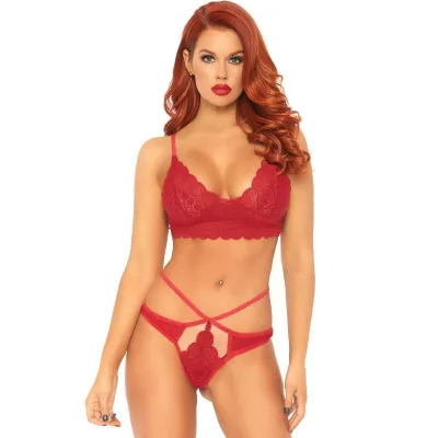 Leg avenue - set 2 pezzi bralette e perizoma in pizzo M/L