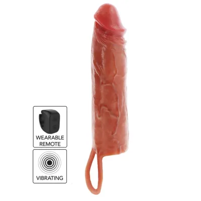 Manchon pénis vibrant en silicone hydratant caramel 20 cm