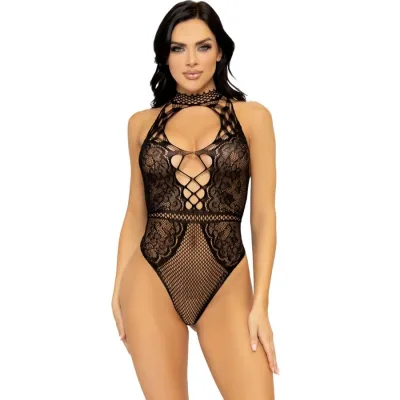 Leg avenue - net en kant keyhole halter bodysuit one size