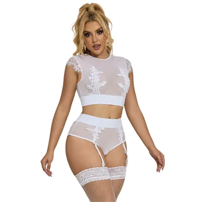 Subblime - 954048 bra + panties with garter belt white L/XL