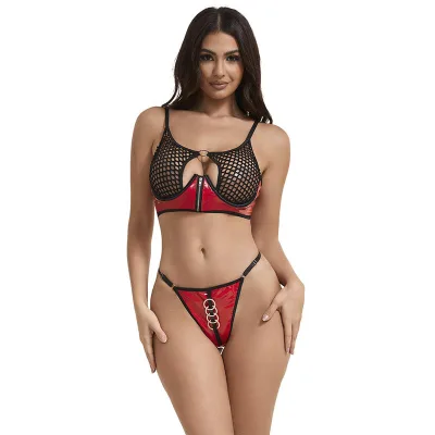 Subblime - 955533 ensemble soutien-gorge à fermeture éclair en cuir verni rouge S/M