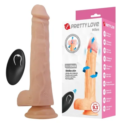 Pretty love - miles dildo vibrador con empuje y rotación control remoto 23,5 cm ø 4,8 cm color natural