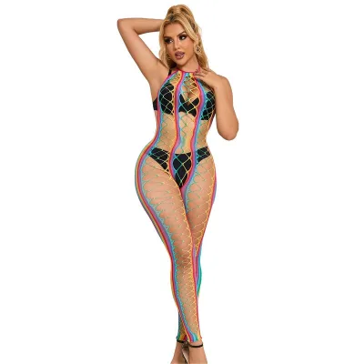 Subblime - 952358 regenboog mesh halter nek bodystocking XS/M