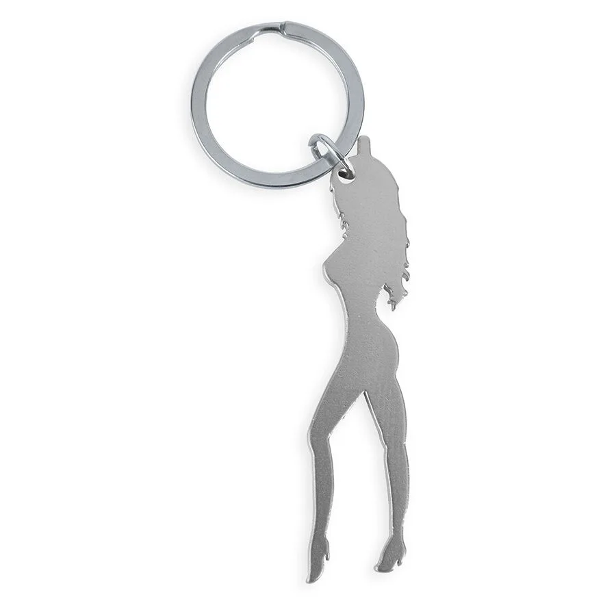 Portachiavi con silhouette femminile color argento con apribirra