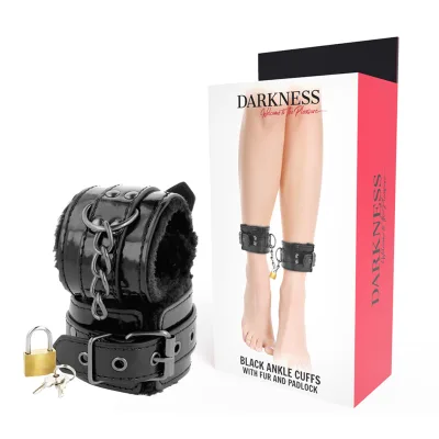 Darkness - adjustable black leather ankle handcuffs with padlock