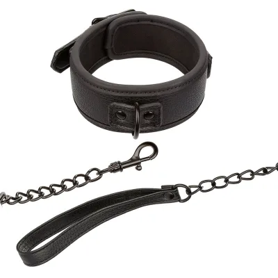 Nocturnal collar & leash leather adjustable black