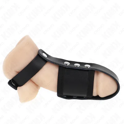 Kink - anneau de cage à pénis en cuir avec sangle réglable de séparation des balles revêtueuse
