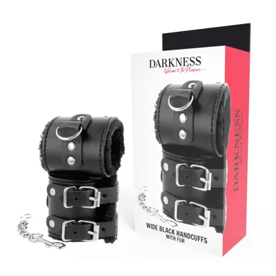 Darkness - black adjustable leather handcuffs with lining