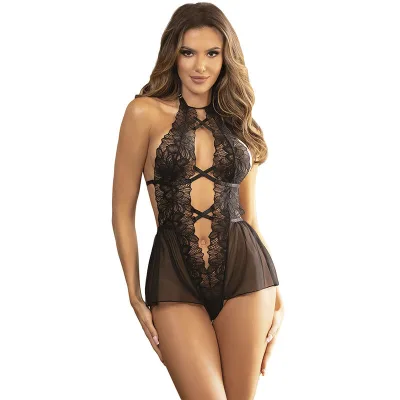 Subblime - zwarte kanten halter neck rugloze teddy S/M