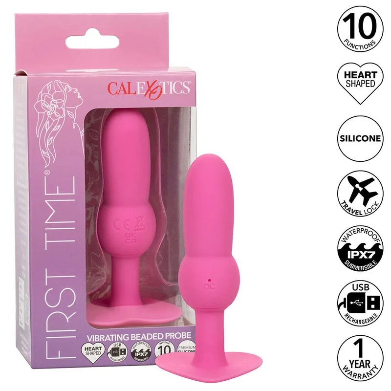 First time sonde anal plug perlée 10 vibrations rose