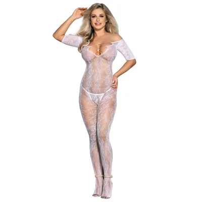 Subblime - 951818 bodystocking a rete senza cavallo con motivo rose bianche taglia unica
