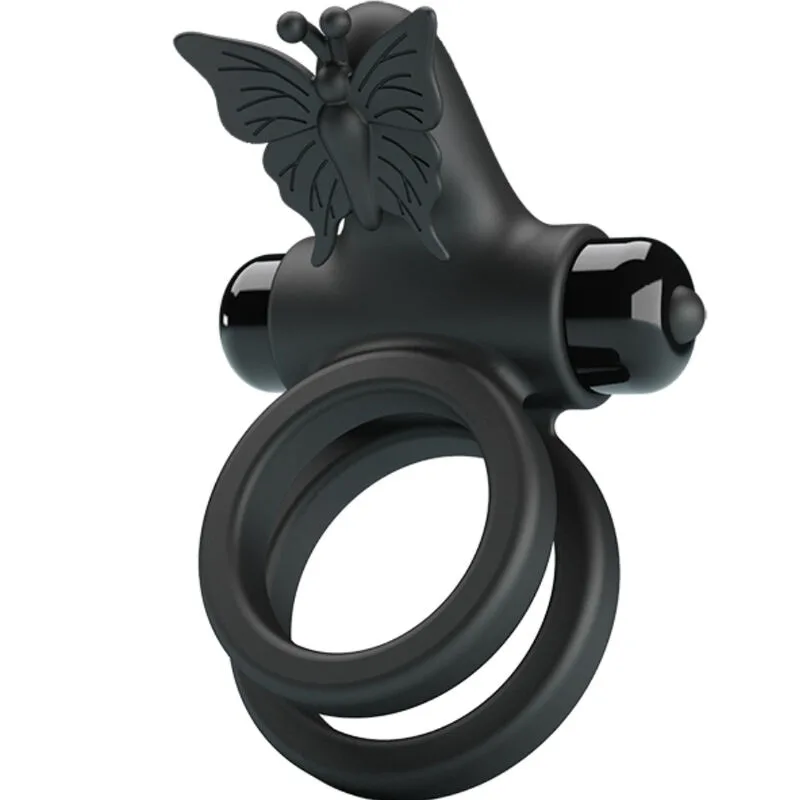 Pretty love - double anneau vibrant avec stimulateur noir