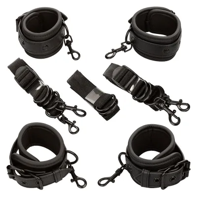 Nocturnal bed restraints leather adjustable black
