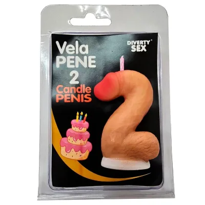 Candela a forma di pene nella forma del numero 2 color carne