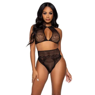 Leg avenue - ensemble deux pièces halter crop top & thong culotte taille unique