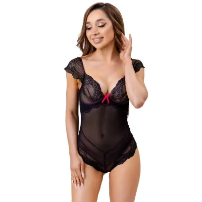 Livco corsetti fashion - evelyn lc 20243 body met kanten bies en transparanties zwart L/XL