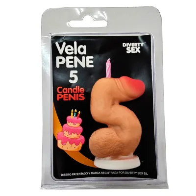 Candela a forma di pene nella forma del numero 5 colore carne