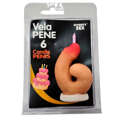 Candela a forma di pene nella forma del numero 6 color carne