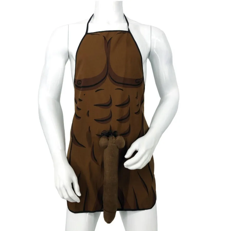 Tablier musclé avec pénis 3D en ton marron