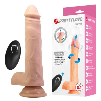 Pretty love - davey godemichet vibrant à poussée et rotation avec télécommande 22,5 cm ø 4,8 cm naturel