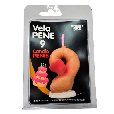 Candela a forma di pene nella forma del numero 9 colore carne