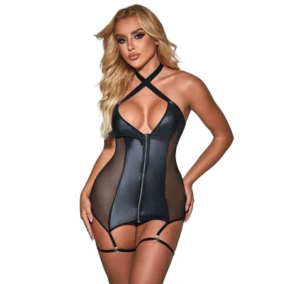Subblime - 954451 robe sexy en maille cuir noir L/XL