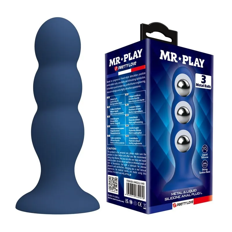 Plug anal avec billes métalliques et ventouse bleue