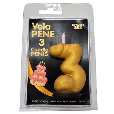 Candela a forma di pene a forma di numero 3 colore oro