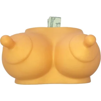 Piggy bank in the shape of boobs golden tone
